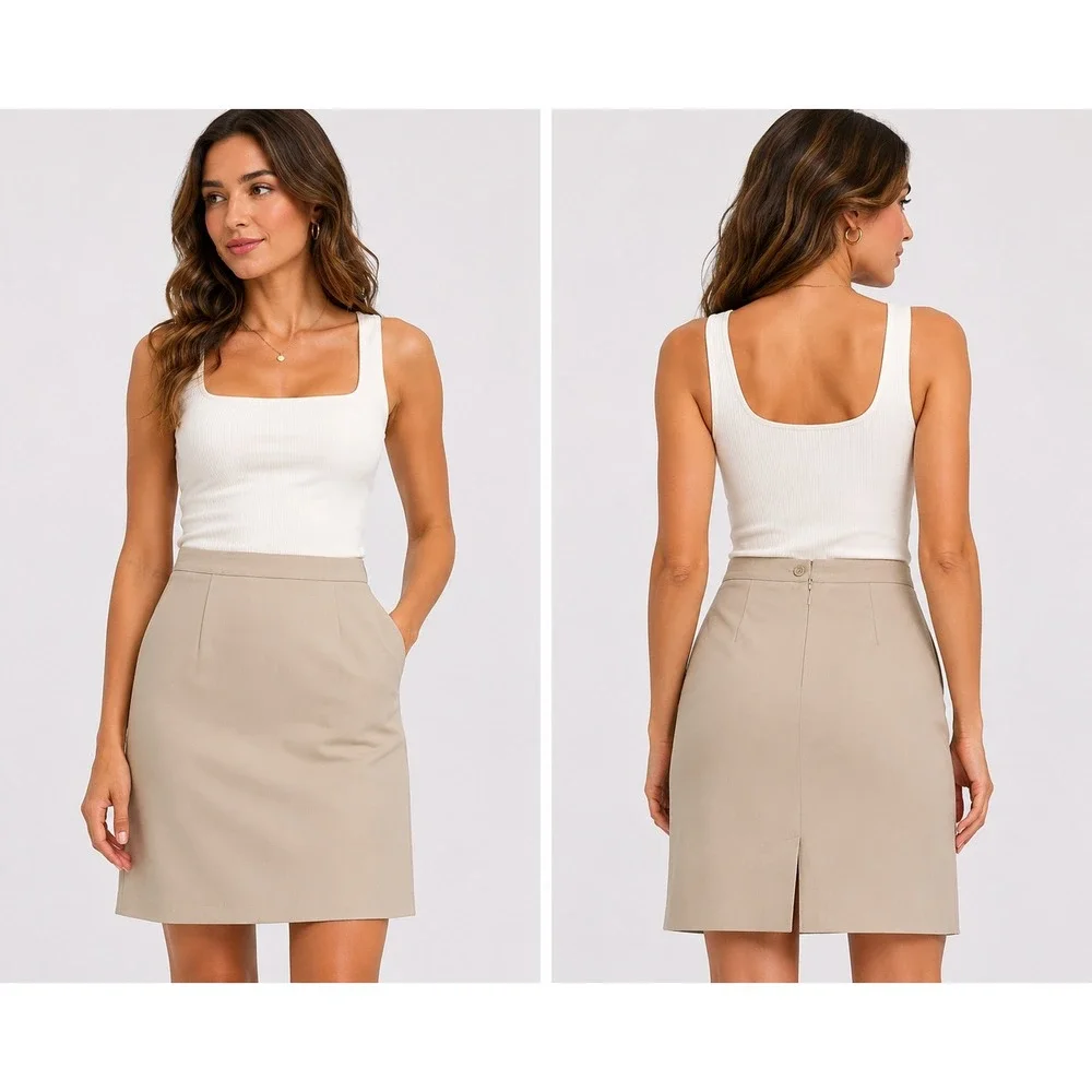 United Colors of Benetton Beige Mini Skirt Made in Italy Tan No Iron Size 46
